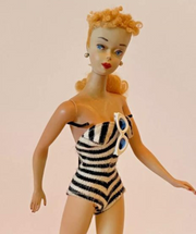 barbie doll #3 early 1960 blond ponytail zebra swimsuit cat eye sunglasses #850