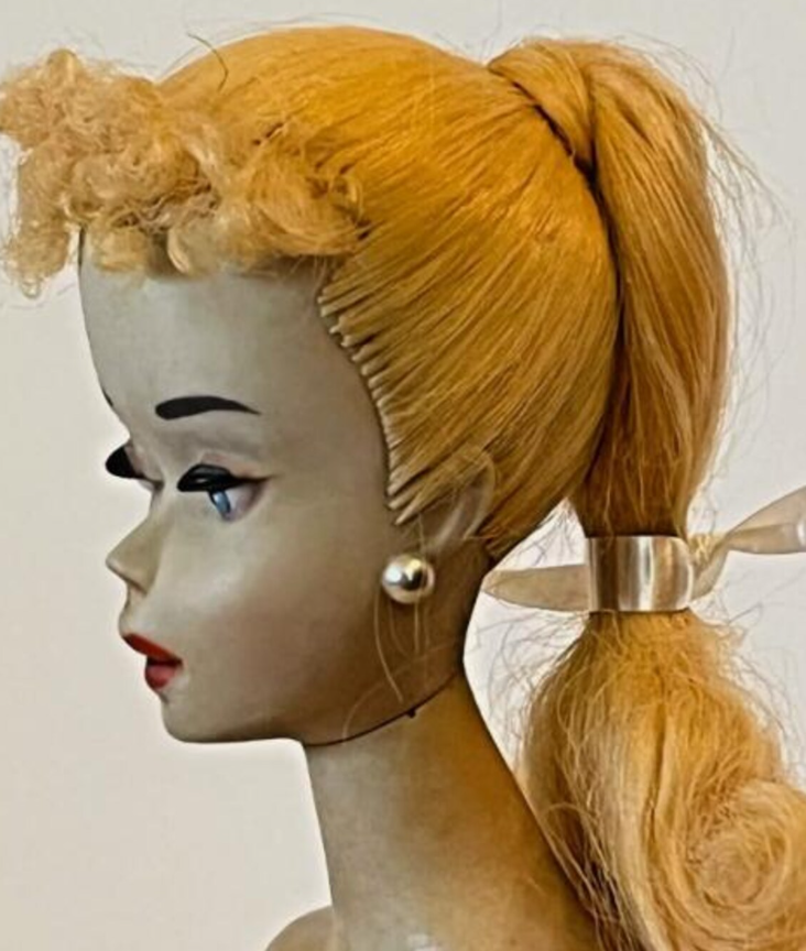 barbie doll #3 early 1960 blond ponytail zebra swimsuit cat eye sunglasses #850