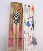 Vintage 1958 Barbie Doll 850 Blonde Long Hair Nipples w/ Box Fashion Model Old